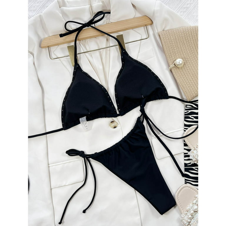 SHEIN Swim SXY Striped Cut Out Micro Triangle Thong Bikini Swimsuit