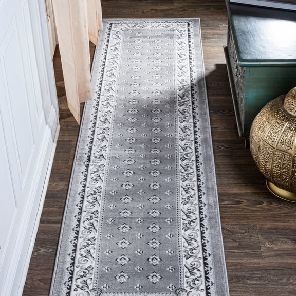 JONATHAN Y MODERN PERSIAN 2 x 10 Runner Rug, Acanthus French Border - Gray/Cream, MDP504D-210