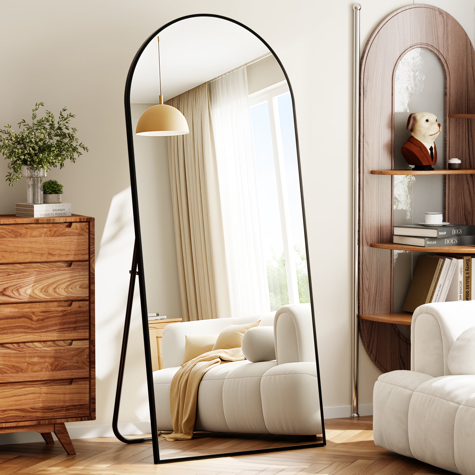 SHATTERVUE 78"x35" Arched Large Full Length Mirror Floor Mirrors Wall Mounted,Black