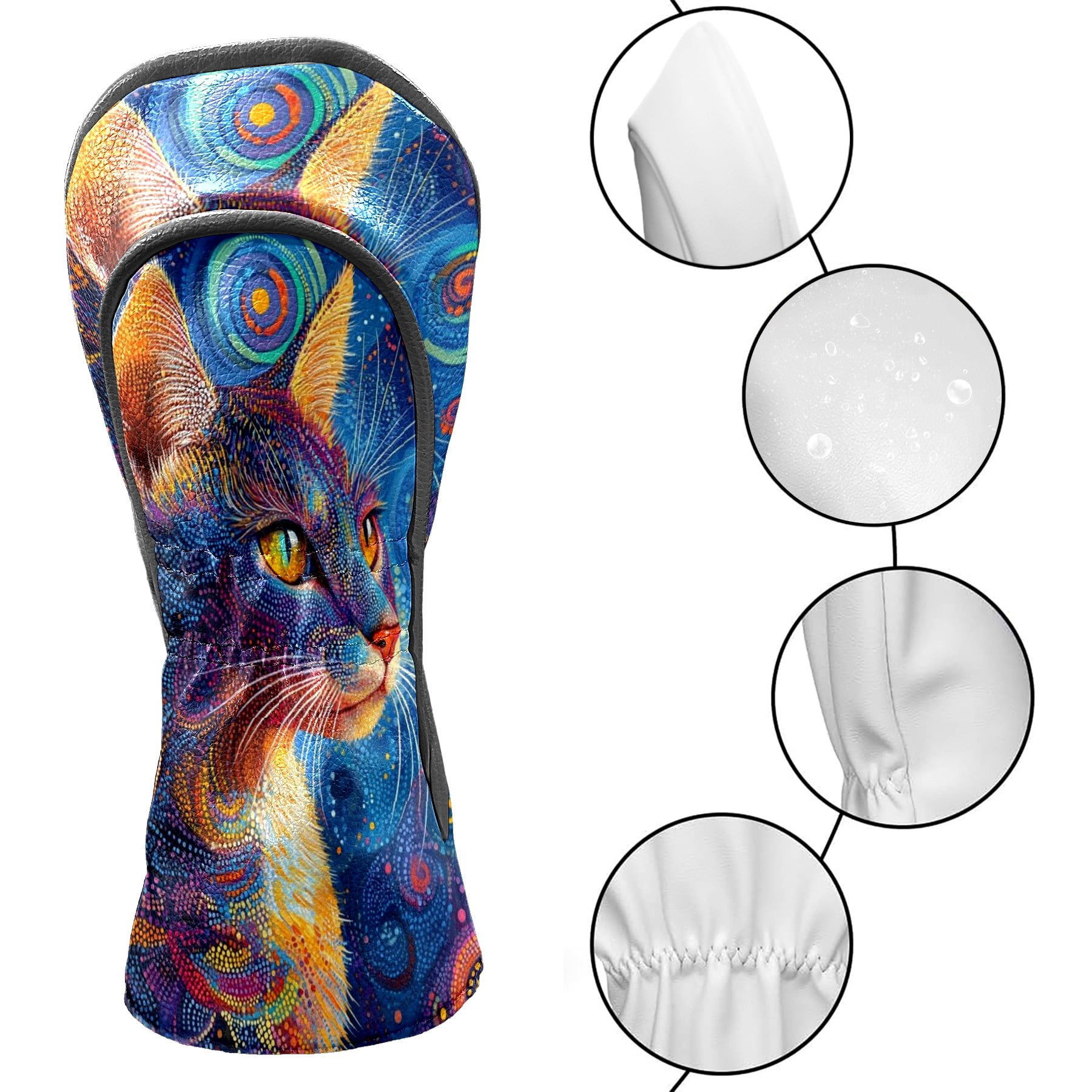 Golf Club Covers PU Leather Waterproof Head Covers for Fairway Woods Hybrids Sequin Cat Unisex Fits Most Brands