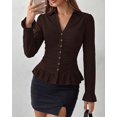 thumbnail image 4 of BTFBM Fitted Button Down Shirts for Women Dressy Casual Tops | Collar V Neck Long Sleeve Ruched Tops, Stretchy Ruffle Blouses, Fall Fashion Clothing, Work Date Night Going Out Outfits, 4 of 7