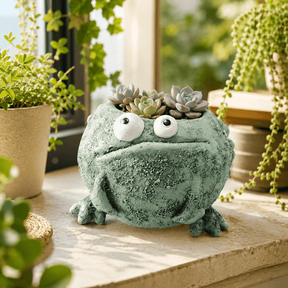 Frog Planter Decor Resin Flower Pot Cute Frog Planters and Flower Pots Container for Indoor Outdoor Desk Shelf Garden Patio Home Decoration