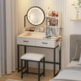 thumbnail image 2 of VEANERWOOD Makeup Vanity with Round Mirror and Lights, White Vanity Makeup Table with Charging Station, Small Vanity Table for Bedroom, 3 Lighting Modes, 31.5in(L), 2 of 8