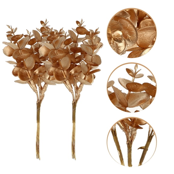 HOOWIFFY Golden Artificial Eucalyptus Leaves Home Decoration 3 Pieces