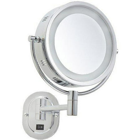 Jerdon HL165CD 8-Inch Lighted Wall Mount Direct Wire Makeup Mirror with 5x Magnification, Chrome