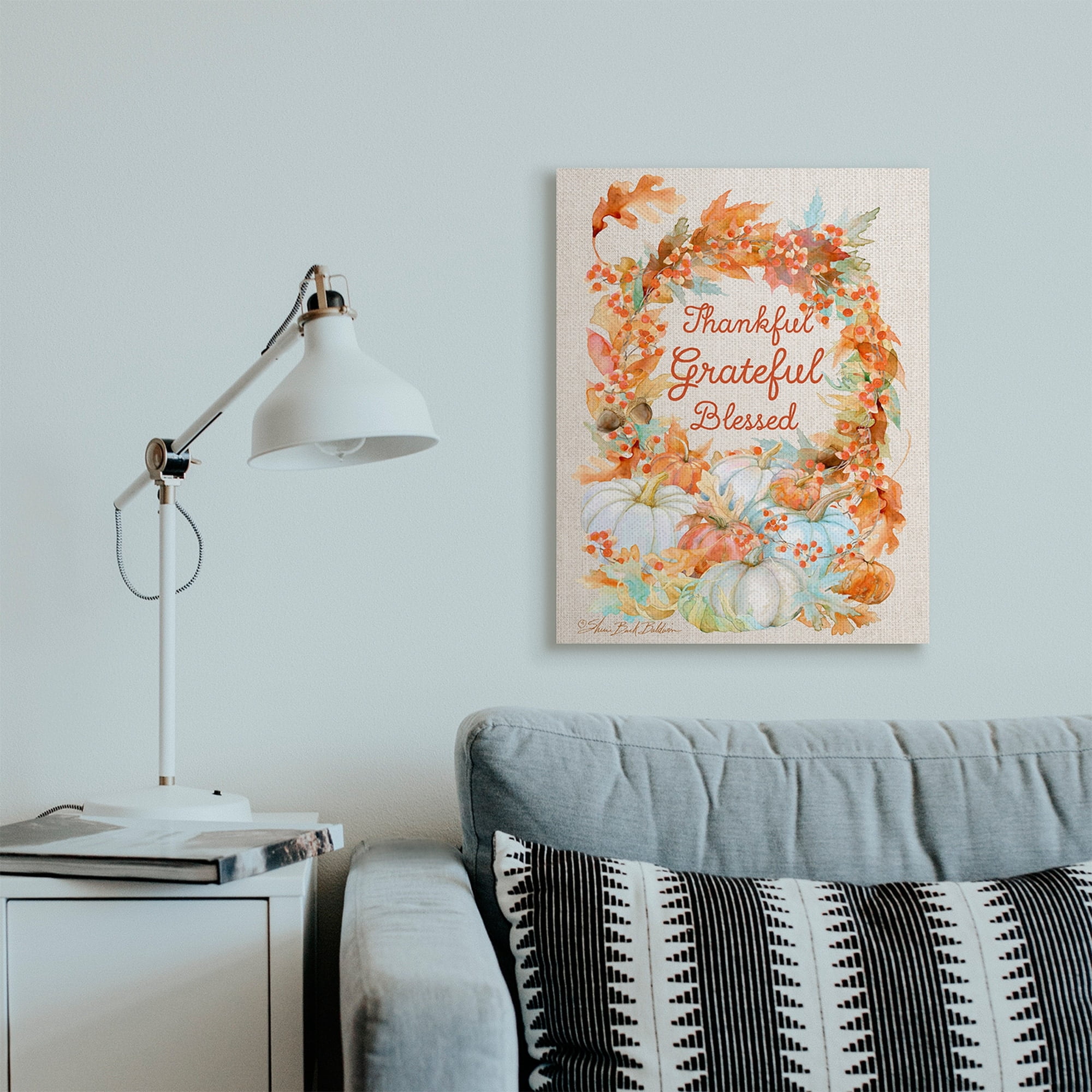 Stupell Industries Thankful Grateful Blessed Text Autumn Harvest Novelty Painting Gallery Wrapped Canvas Art Print Wall Art, 24 x 30