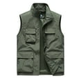 thumbnail image 2 of safuny Zipper Outerwear Vests Fishing Travel Vest for Men Golf Jacket Multi Pockets Workout Photo Cargo Vest Hiking Fall Sleeveless Stand Collar Lightweight Green L, 2 of 9