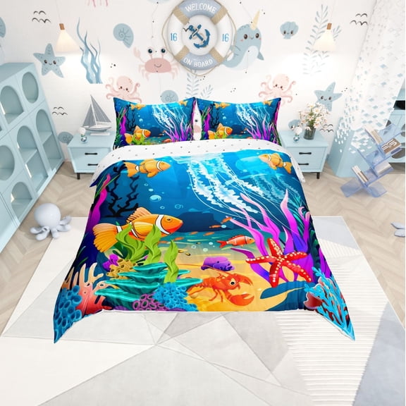 Erosebridal Ocean Jellyfish Comforter Cover Twin,Underwater World Bedding Twin Size,Sea Animal Duvet Cover Twin,Microfiber Marine Room Decoration,Reversible,3pcs(No Comforter)