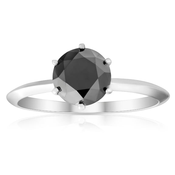 Pompeii 1 1/2 Ct Black Diamond Solitaire Engagement Ring 14k White Gold (Black,I2-I3)