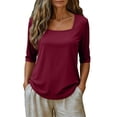 thumbnail image 6 of Migroa Scoop Neck Elbow Length Half Sleeve Tops for Women 1/2 Sleeve T-Shirt Casual Summer Loose Basic Tees Summer Going Out Work Cute Shirts Trendy 2026 Wine 3Xl, 6 of 6