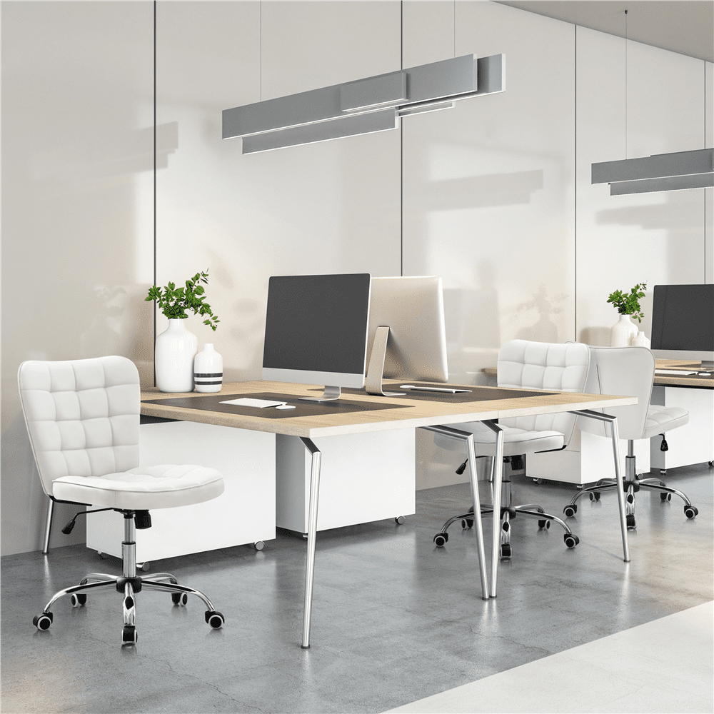 Alden Design Modern Tufted Faux leather Armless Desk Chair for Home Office, White