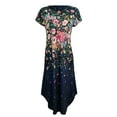 thumbnail image 2 of Daeful Robe Longue pour Femme à Col Ras du Cou, Maxi, Fête, Imprimé Floral, Bohème, d'Été, de Plage, Gris Vert, G, 2 of 5