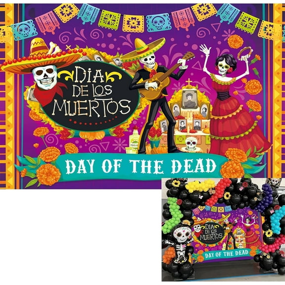 7x5FT Mexican Day of The Dead Backdrop Dia De Los Muertos Altar Backdrop Skull Marigold Background Mexican Commemorate Carnival Party Photo Props