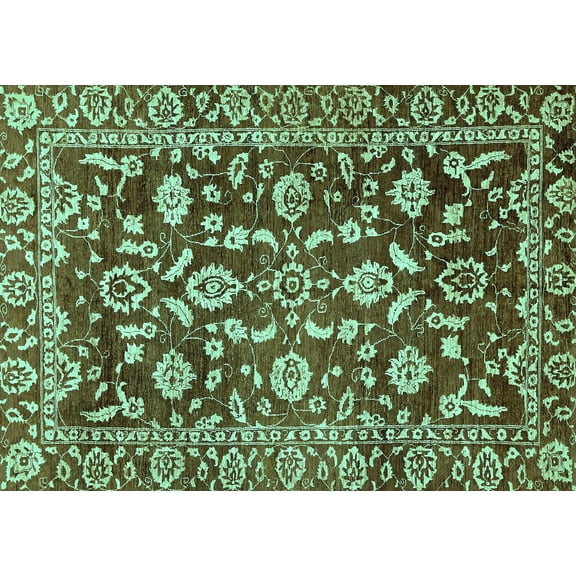 Ahgly Company Machine Washable Indoor Rectangle Oriental Turquoise Blue Traditional Area Rugs, 5' x 7'