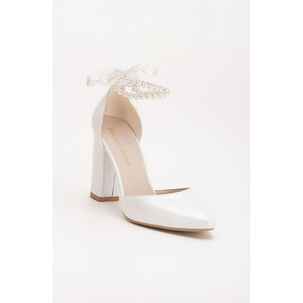 Denise - Tacones de novia marfil con perlas crema 25 CM