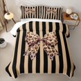 thumbnail image 2 of spefrowx Striped Leopard Print Bow Twin Quilt Set for Women, Beige Black Lines Twin Coverlet Set, 2-Piece, 2 of 7
