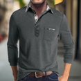 thumbnail image 2 of Men's Spring And Autumn Solid Color T-shirt Lapel 3 Button Open Placket Button Long Sleeved Top M, 2 of 6