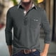 thumbnail image 2 of Men's Spring And Autumn Solid Color T-shirt Lapel 3 Button Open Placket Button Long Sleeved TopXL, 2 of 5
