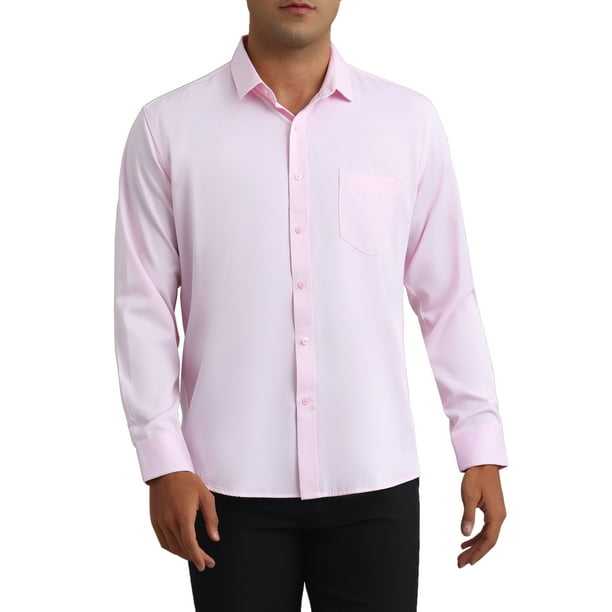 CAMISAS DE TRAJE PARA HOMBRES INSPIRE CHIC, SÓLIDAS, DE MANGA LARGA, AJUSTE REGULAR, FORMAL, DE BOTONES, CAMISAS FORMAL, S ROSA
