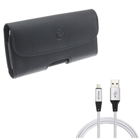 Charger Cord 10ft USB Cable w Leather Case Belt Clip for iPhone XS Max/8 PLUS/7 Plus/6S Plus/6 Plus - Power Wire Braided Long Sync and Holster Cover Loops Pouch Carry