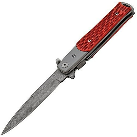 real damascus super sharp blade with bone handle assisted opening