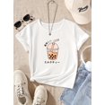 thumbnail image 1 of Cartoon Bubble Tea & Japanese Characters Graphic Print Tee, Girls Stylish & Trendy T-shirt For Spring & Summer, Girls Comfy Clothes For Street Wear, 1 of 5