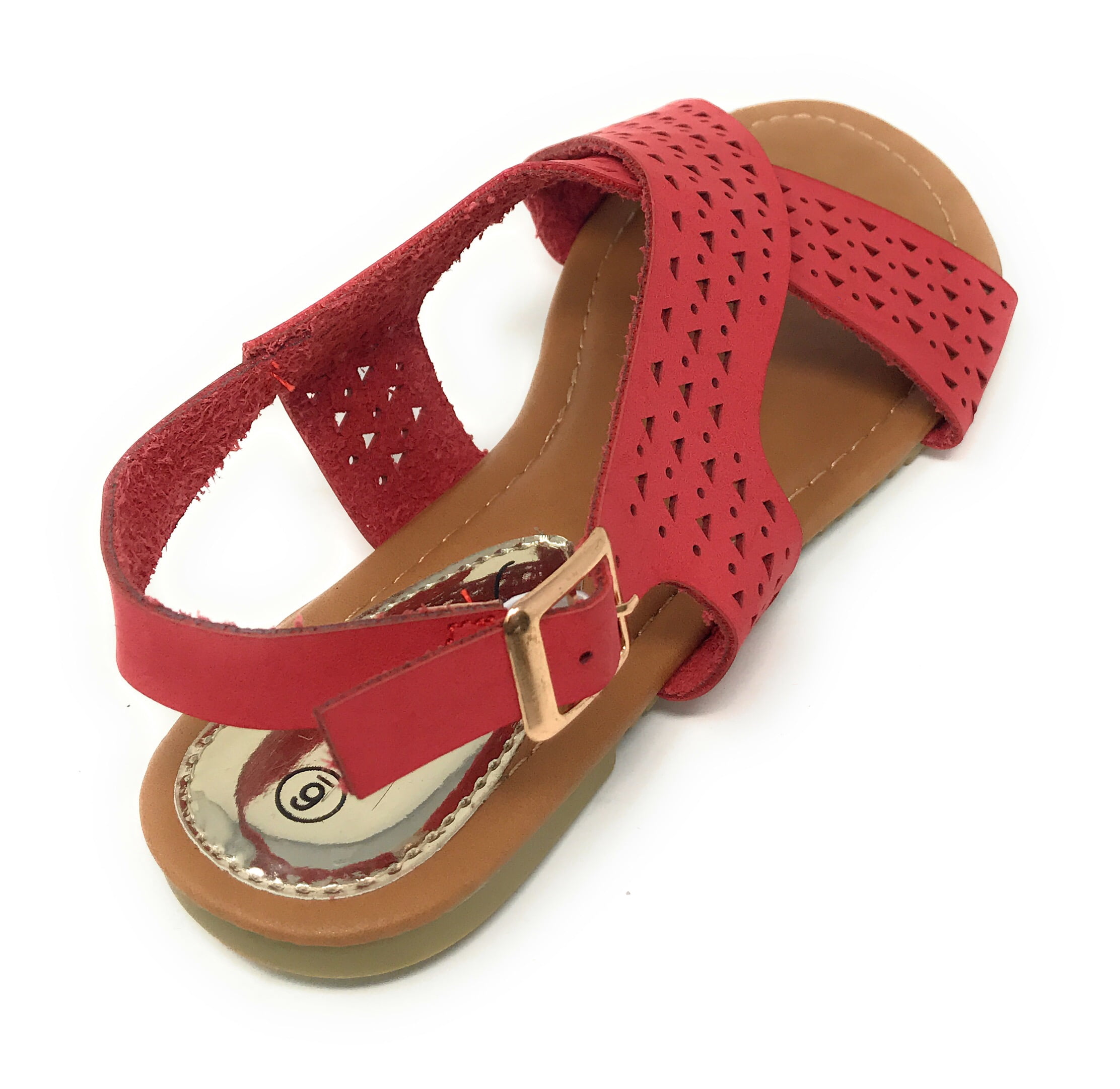 Victoria K Women's Perforated CrissCross Straps With Side Buckle Sandals