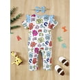 thumbnail image 4 of Mikrdoo Newborn Baby Girls Summer Clothes Cute Monster Print Playsuits Ruffle Short Sleeve Bodysuits With Headband 2Pcs Romper Sets 9-12 Months Blue, 4 of 8