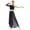 Black, variant on Womens 2 Piece Lyrical Dance Costumes Single Long Sleeve Crop Tops with Mesh Tulle Wide Leg Pants Black XXL