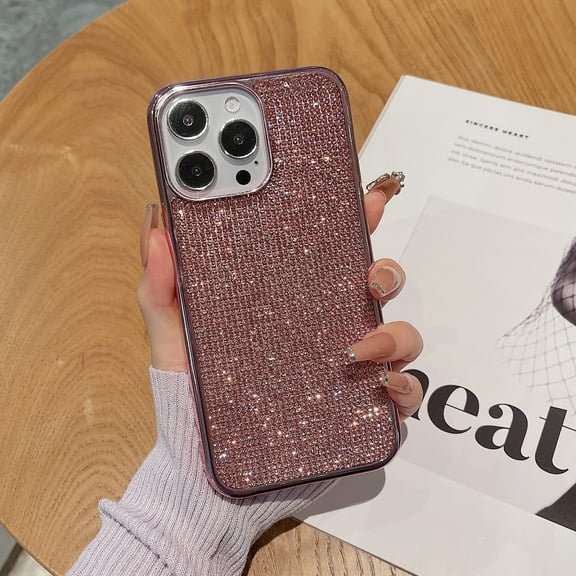 Allytech Bling Glitter Case Cover for Apple iPhone 16 Pro 6.3", Sparkle Bling Diamond Embossed Shockproof Protective Bumper iPhone 16 Pro Case for Girls Women - Pink