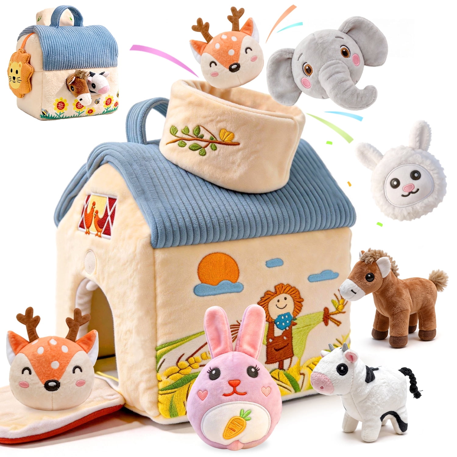 Chuvikid Baby Toys 6-12 Months,Surprise Barn with Stuffed Farm Animals with Real Sounds,Montessori Toys for 6 Month Old Baby 1 Year Old Boy Girl Gifts,Toddlers Sensory Toy