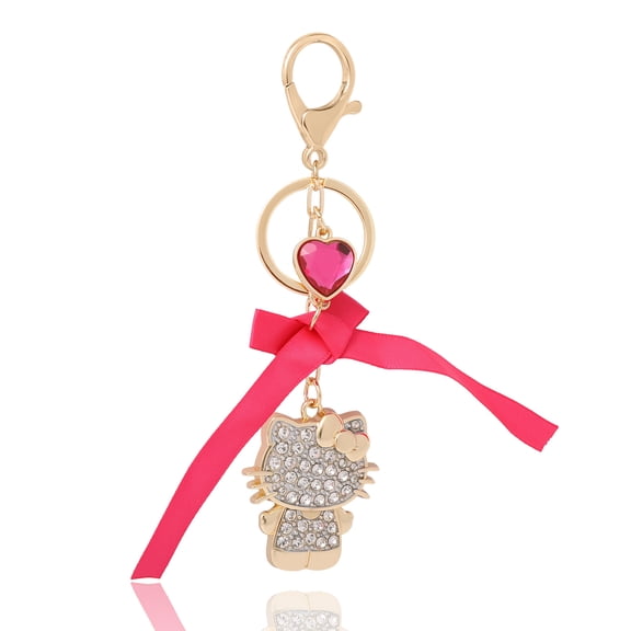 Sanrio Hello Kitty Crystal Charm Keychain with Bow and Heart Accent