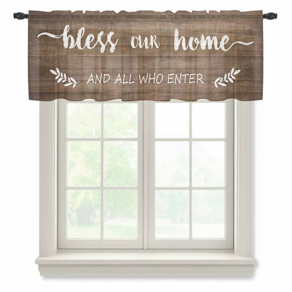 Bless Our Sheer Valances for Windows Home and All Who enter Semi Sheer Kitchen Valance Rod Pocket Small Window Voile Curtains for Living Room Bedroom Laundry 42 x 12 Inch