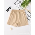 thumbnail image 3 of Girls Shorts with Multi Zipper Pockets Quick Dry Cooling Sweatshorts Elastic Waist Athletic Sports Casual Pant (14Y, Khaki), 3 of 6