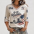 thumbnail image 3 of 9/11 25th Anniversary Shirt Womens WE Will Never Forget Tee Shirts | Lightweight Fabric, V Neck Short Sleeve Tops, American Flag, 2001-2026 25Th Anniversary Tops, Patriotic Honor Tee Shirt Beige,S, 3 of 5