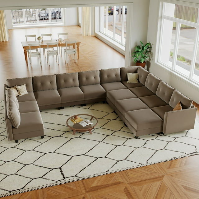 LLappuil Modular Sectional Sofa, 14 Seat Oversized Modular Sectional Sofa with Storage, Velvet Waterproof Anti-Scratch Sofa for Living Room