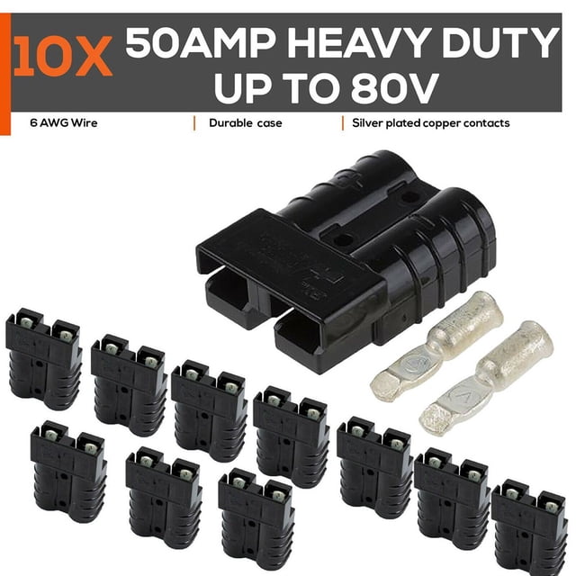 10Pcs 50 Amp for Anderson Style Plug Connector 12-24V 6Awg DC Power Tools