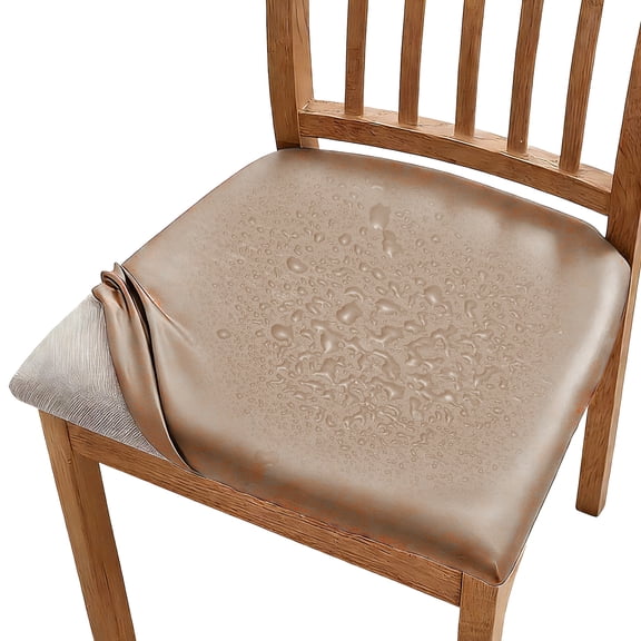 Uxcell PU Leather Covers for Dining Room Chairs, Soft Waterproof Dining Seat Covers Removable Stretch Chair Cushion Slipcovers with Elastic Band for Home, Kitchen, Bedroom(S, Khaki)