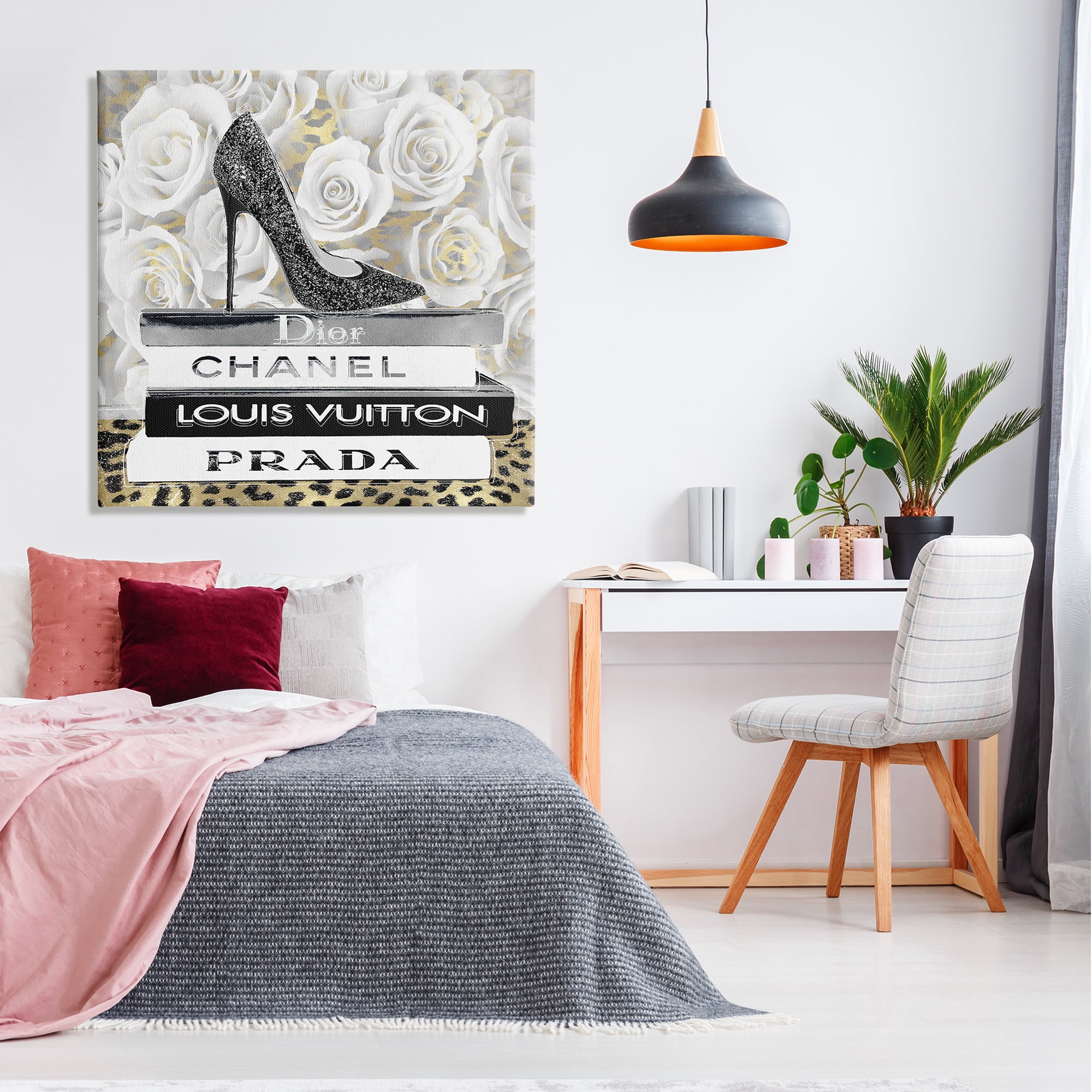 Stupell Industries Fashion Bookstack on Roses Beauty & Fashion Painting Gallery Wrapped Canvas Print Wall Art, 36 x 36