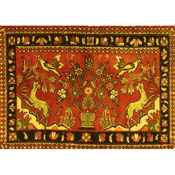 Ahgly Company Machine Washable Indoor Rectangle Persian Yellow Traditional Area Rugs, 2' x 4'