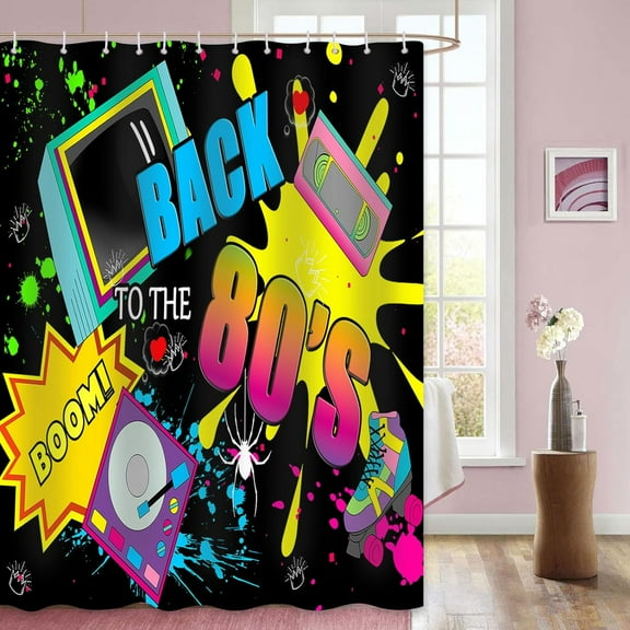 Back to The 80s Shower Curtain for Bathroom, 1980s Home Decor Bathtubs Curtain Waterproof Durable Fabric with 12 Hooks, 72x72 inches
