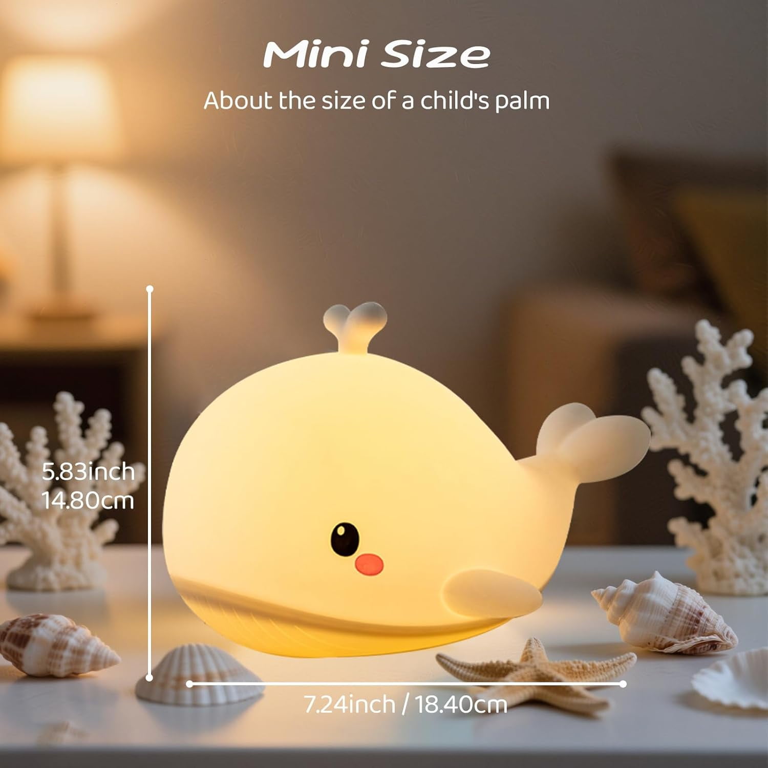 Rechargeable Baby Whale Night Light - Ocean Animal Nursery Lamp with 3 Brightness Levels & Sleep Timer, Portable Kid Bedside Light, Gift for Toddlers (White) P
