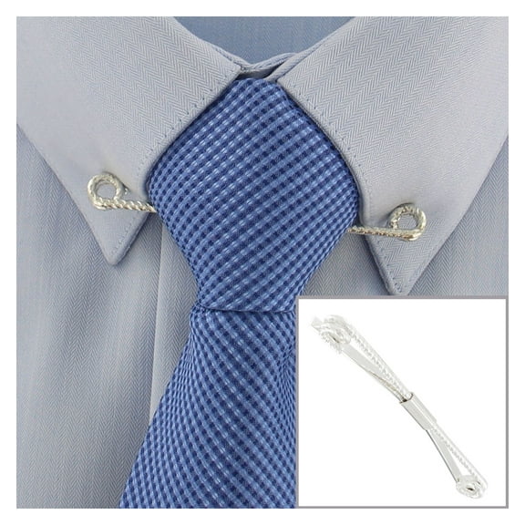 Silver Tone Twisted Rope Look Collar Bar Clip Mens Adult Male