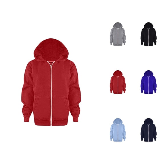 Kids Plain Basic Zip Up Hoodie Fall Winter Long Sleeve Hooded Sweatshirt with Pockets for Boys Girls Jacket Coat
