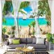 thumbnail image 1 of Tapiz de decoración de playa, vista de palmeras, isla tropical oceánica, balcón, paisaje tropical de verano, tapiz de naturaleza para colgar en la pared, dormitorio, sala de estar y dormitorio., 1 of 5