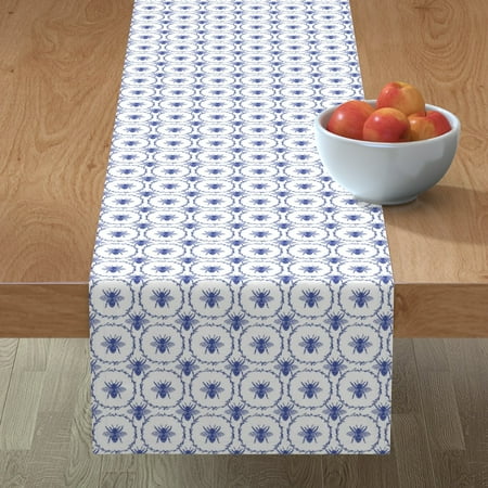 

Cotton Sateen Table Runner 108 - Napoleonic Bee Wreath Blue White Chinoiserie Winter Christmas Honeybee Print Custom Table Linens by Spoonflower