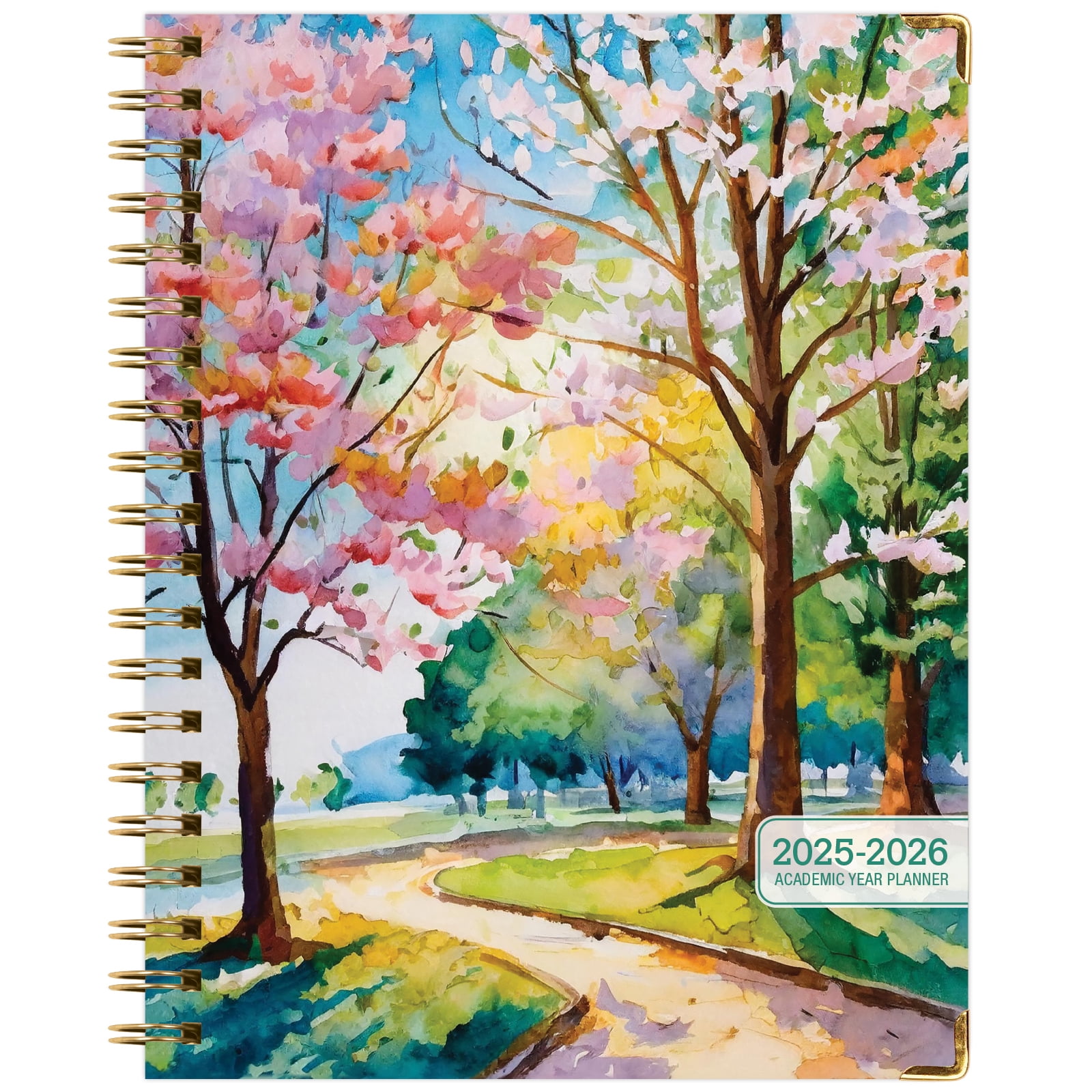 Academic Year 2025-2026 Planner, June 2025 - July 2026, 8.5"x11" Daily Weekly Monthly Planner Yearly Agenda, Hardcover, Bookmark, Pocket Folder and Sticky Note Set (Summer Bliss) (Watercolor Tree)