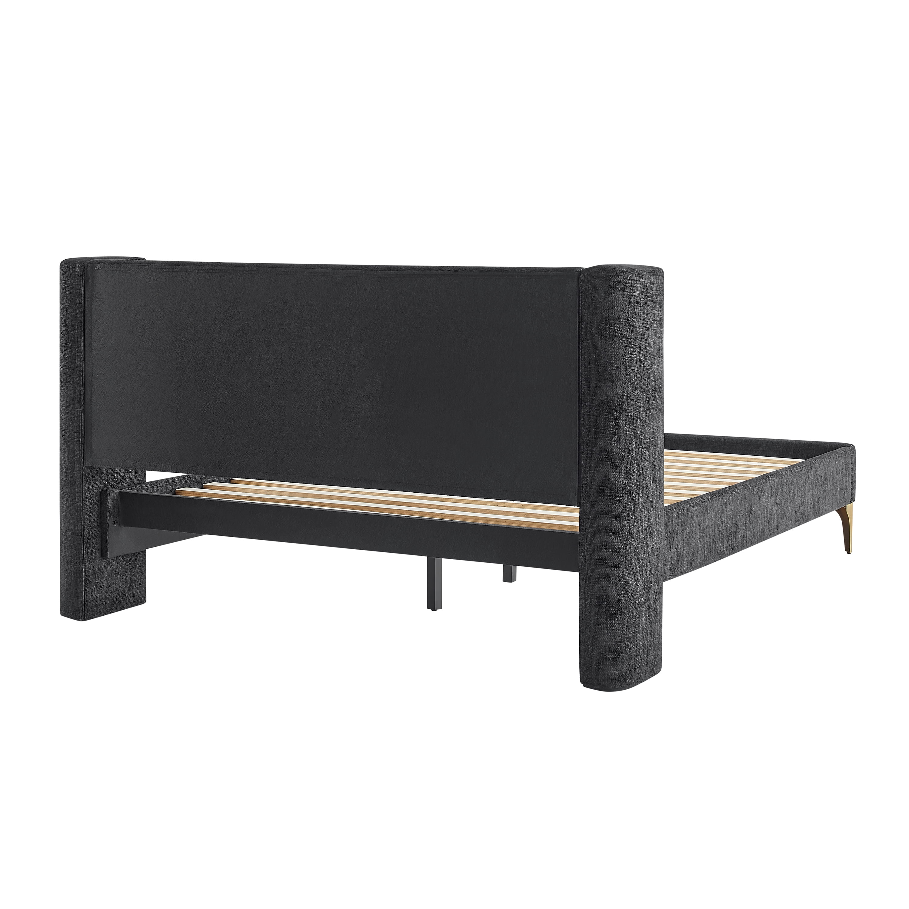 Studio Living Shiloh Upholstered Wingback 41.9" Black Bed Frame, Queen