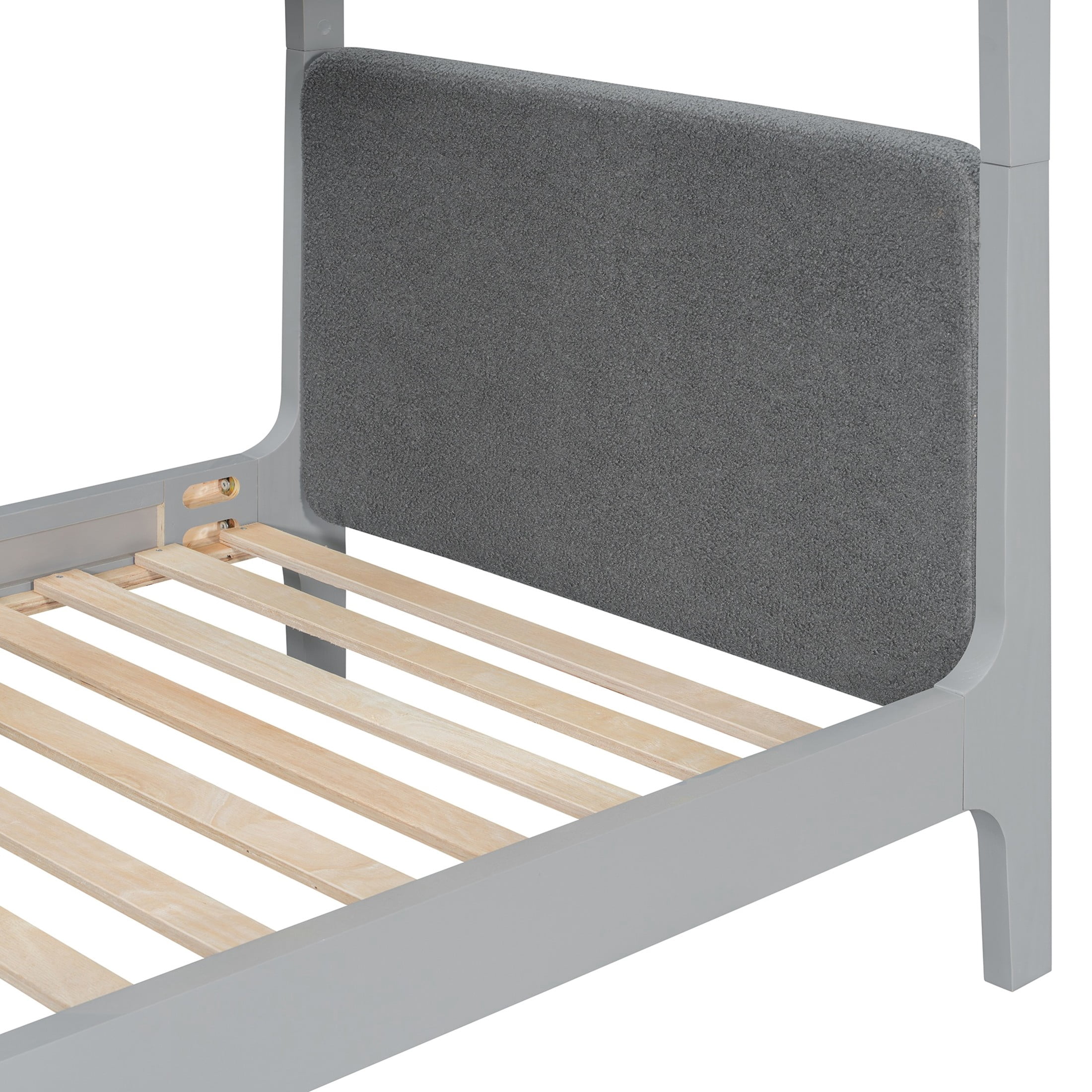 Christopher Knight Home Twin Over Twin Upholstered Bunk Bed for Kids, Thick Padded Headboard, Gray