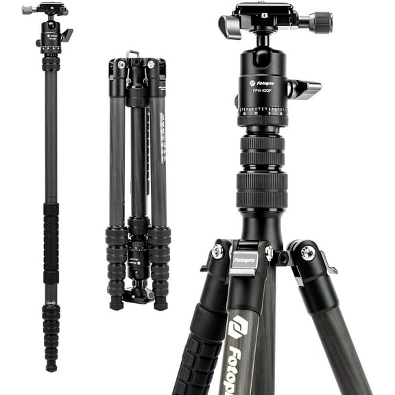 Fotopro 60" Carbon Fiber Travel Ball Head Tripod, Detachable Monopod with Quick Release Plate for DSLR SLR, Lightweight Compact Camera Tripod with Camera Bag, Max Load 8kg/17.6 lbs, X-Go Carbon E 2